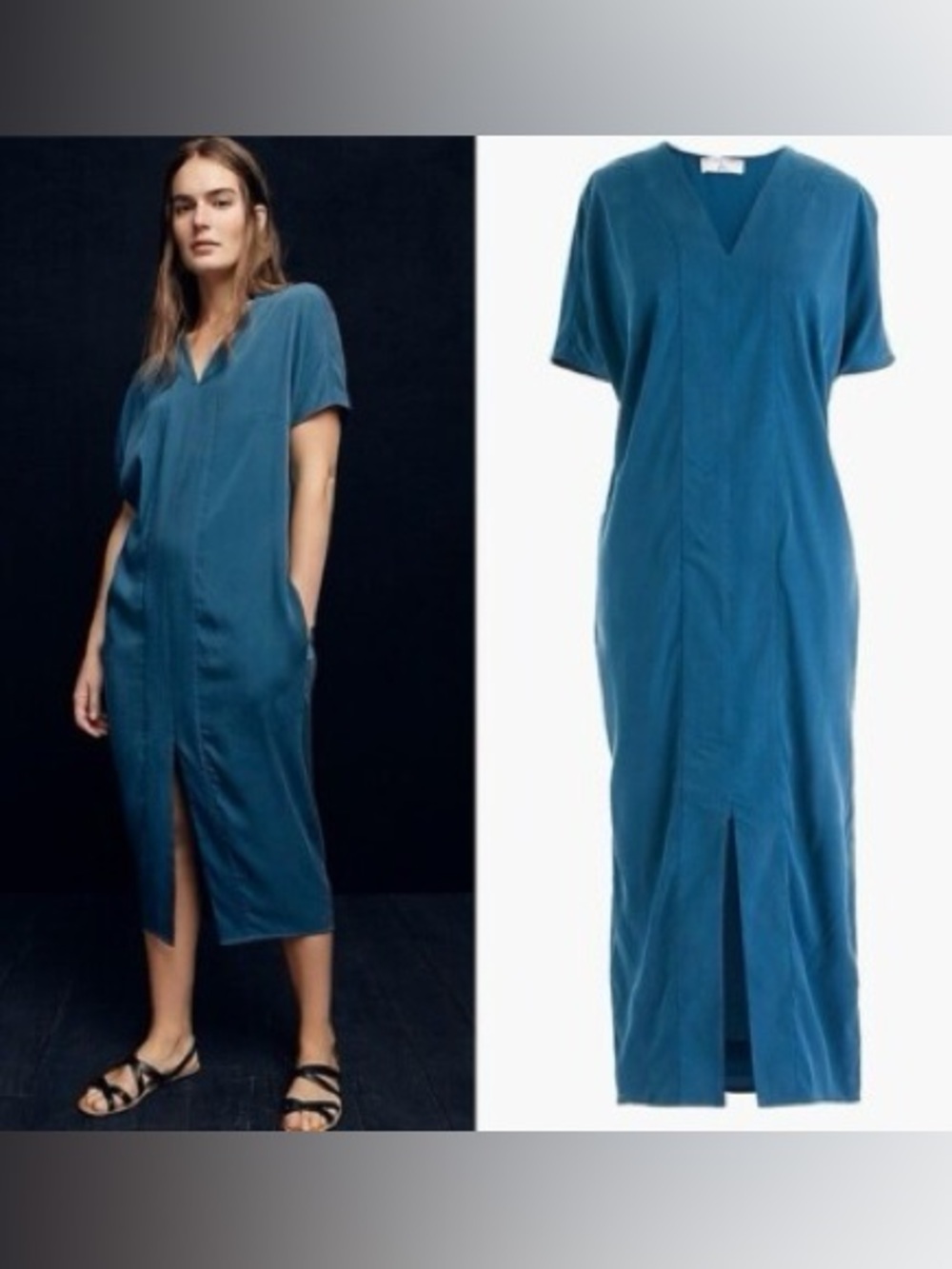 Universal Standard for J. Crew Teal V-Neck Midi Dress with Front Slit size XL